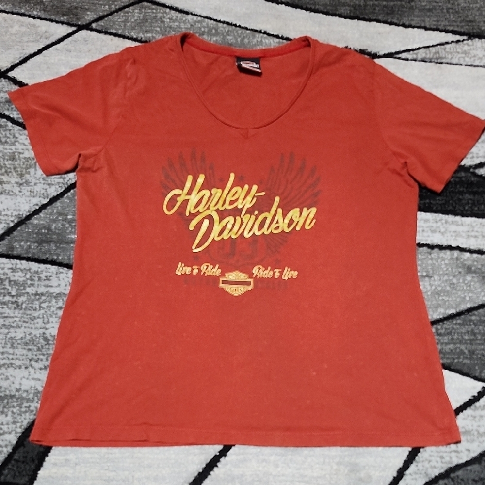 HARLEY DAVIDSON MINERAL-WASH MILITARY SALES OVERSEAS TOUR V-NECK TEE-SHIRT 2XL